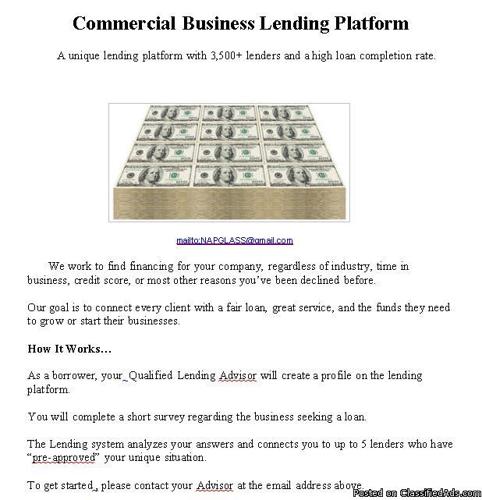 Commercial Loans, been turned down? Over 3500 Lenders, 40 programs available