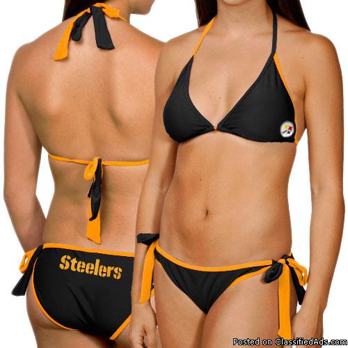 NFL Pittsburgh Steelers Ladies Black Team Logo String Bikini