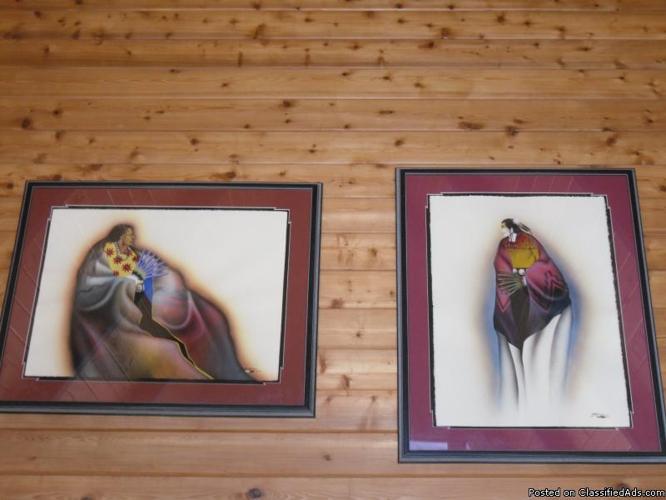 Robert Redbird Kiowa Original paintings Framed and 2Xmatted - Price: $1200.00 Pair