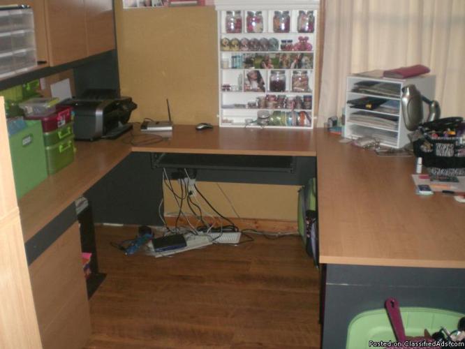 U Shaped Desk with Matching Bookcase and Extra Desk - Price: $350