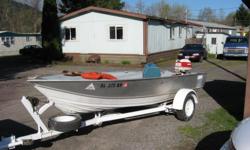 BOAT IS 15' 1" WELDED ALUMINUM, WITH 15 HP SEAKING MOTOR, TWO PADDED SWIVEL SEATS, TWO LIFE JACKETS, TWO FIBERGLASS OARS, 4 POLE HOLDERS ANCHOR, NICE EASY LOAD TRAILER. NO LEAKS, NEW TRANSOM. NICE BOAT, MOVING TOO FAR TO TAKE BOAT.
CALL 541-603-4132 OR