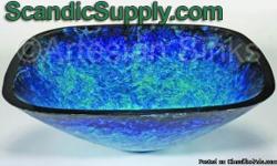 Energize your bathroom decor with this 17mm Extra thick tempered glass vessel sink. The outside finish is hand painted and foiled. Cobalt Two Tone Blue Square Glass Vessel Sink Designer Series
Dimensions: 16.5 in Diameter x 5.5 inH. Corner to corner is 19