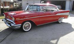 1957 Chevrolet Bel Air 2 Dr., Hardtop,, 283 V-8 PP,, automatic, Red, red & black interior, new paint, new interior, new tires, new exhaust, much more, drives & shows great, good chrome & stainless, sell $44,500.00 USD,, call --,