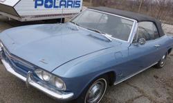 1965 Chevrolet Corvair Convertible, 71,182 odometer mileage, VIN# 105675W217467, 6-Cylinder Engine, Automatic Trans, 2-Door, 4x2, Vinyl Seats, AM, Has Steering noise, suspension noise and exhaust noise, has engine tick, scattered scratches, minor rust,