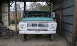 Ford F-600 Dump Truck, 1968, 330 gas engine, 114,000 original miles,G.V.W.R. (gross vehicle weight rating) 19,500 lbs., 4 speed transmission with an Eaton electric 2 speed axle, twin cylinder dump bed with a wood side boards for hauling grain, I used this