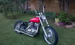 Custom Harley iron-head bobber, Unfinished project needs very little in parts to finish.custom wide-glide front-end,apes,engine & all parts chrome. Over 7.000 invested&nbsp; , to many extras included to list. Wife says its her or the bike.call