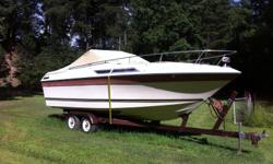 23ft, 233 hp, winser engine rebuilt, outdrive rebuilt, new upper and lower seals, new batteries, new steering assembly, all new re upolstered exterior seats, and boat comes with trailer.&nbsp; The cuddy cabin needs to be finished and needs captain chairs.