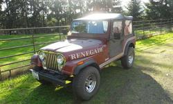 1985 Jeep CJ7 Renegade Soft Top, 6cyl. Automatic, 4 wheel drive with 130,000 original miles on it. It runs great, no known modifications were made to the exterior or interior. This Renegade is almost all original, clean interior, rust free and no body