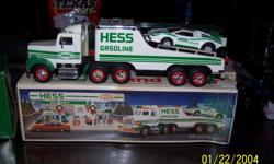 1986 Hess Transporter Truck with the race car in its original box. Both the truck and the car are in excellent condition.
