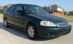 Perfect first time buyer or student car...
This is a 2000 Honda Civic DX, automatic...clean title....A/C is cold not freezing cold.. A/C compressor has been replaced and has 12month WARRANTY (ac condensor needs to be replaced)... This car is in great