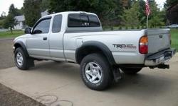 2002 Toyota Tacoma - 4x4 - SR5 - TRD - V-6 - 5 Speed - 97,000 Miles
Air, tilt, cruise, power windows & locks, tinted glass, Reese Hitch, newer BF Goodrich
Rugged Trial tires,
Frame newly undercoated by Toyota.
Runs and drives excellent. Nice clean truck.