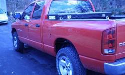 2003 DODGE RAM 15OO SLT
- 4WD, QUADCAB 4-DOOR --- EXCELLENT IN THE SNOW!!
- EXCELLENT CONDITION INSIDE & OUT
- A/C, CRUISE, POWER WINDOWS,
- BED LINER, TOOL BOX, NEW TIRES
- KELLY BLUE BOOK $11,300
- PRICED TO SELL:$9,700 or will
trade for a smaller