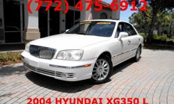2004 HYUNDAI XG350 L
ONE OWNER >> CLEAN CARFAX
PEARL WHITE EXTERIOR WITH BLACK LEATHER INTERIOR, FULL WOOD GRAIN TRIM PACKAGE, POWER TWO POSITION SUNROOF, POWER MEMORY HEATED SEATS, AM/FM 6 DISC CD INFINITY STEREO, ALLOYED WHEELS, LIKE NEW TIRES, POWER