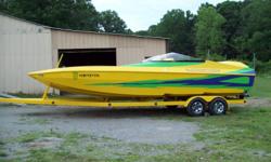 up for sale is my 26' warhawk tunnel hull with a 496 big block fuel injected fresh water only boat is just like new inside and out got over $78000 invested has a $10,000 custom trailer selling for $45,000.00 or best offer