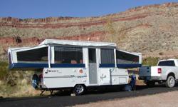 Terrific Tent Trailer for sale by original owner located in Hatch, Utah. Excellent condition.
Equipped with four burner stove, oven, microwave, refrigerator, double sink, indoor shower & porter potty, slide out dinette area,
&nbsp;outdoor shower, outdoor