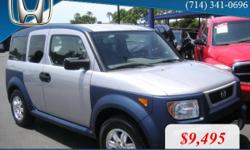 Year: 2006
Make: Honda
Model: Element
Mileage: 128042
BodyStyle: 4 DOOR WAGON
Transmission: AUTOMATIC
Color: SILVER
CARZFORYOU.COM
Price excludes government fees and taxes, any finance charges, any dealer document preparation charge, vehicle