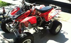 Electric start, custom skull graphics , sand paddles w/ wheels, race pipe, six pack bumper, hardly used, like new , very fast , will trade for a dual sport bike, pre runner truck , or a dirt bike , $3500 text me @ () -