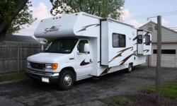 Class C RV fully loaded with an onboard generator(76 hours of run time), TV, DVD player, microwave, stove, fridge and freezer. Two push outs create more room in back bedroom with a queen size bed and in living area in the front. Both the couch and dining
