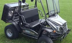 Brand new from High Rev Power, this is the light/medium duty UTV (Side-by-Side) at an attractive price. 2 seater with a dump bed, fold-down tailgate, trailer hitch, windshield and canvas roof (not shown). MP3 jack and dual speakers, seatbelts. We get a