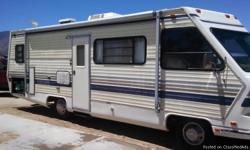 class c motorhome. 66,000 miles.
Chevy powered with 454 engine with headers running with very strong. Two front tires are new. onan generator. roof ac blows ice. heater works great. newer fridge/freezer/microwave all works great . also has solar on the