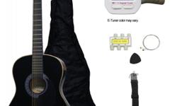 Includes Guitar, Extra Strings, Gig Bag, Carrying Strap, Guitar Pick, Pitch Pipe, Tuner-- Buy now: Crescent MG38-BK 38" Acoustic Guitar Starter Package, Black (Includes CrescentTM Digital E-Tuner)
