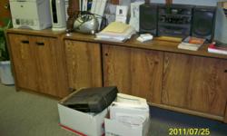 very heavy desk, credenza, 2 drawer file cab & 2 door printer cabinet.