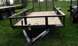 Add options pay extra
$110.00 Spare Tire $125 Tool Box
5' x 12' +1' Dovetail New Trailer with MSO
Frame - 3 x 2 Angle
Top Rail and Uprights - 2 x 2 Angle
Tongue - 3 x 2 Angle, A-Frame (3" Channel Wrapped Tongue on 14')
Standard Fender
Dexter 3500# EZ Lube
