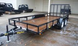 THIS UNIT IS A 2012 Big Tex 6 1/2' X 16' TANDEM AXLE UTILITY TRAILER WITH A 4' RAMPGATE, EASY LUBE AXLES, BRAKES BOTH AXLES, BREAKAWAY SYSTEM, SPARE TIRE MOUNT, TREATED DECKING, SPARE TIRE INCLUDED. EMPTY WEIGHT 1,512lbs, GVWR 5,000lbs, COLOR BLACK.