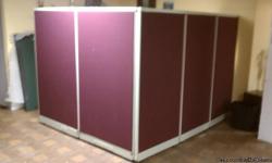 6 Partitions for sale (5 shown in pictures)
Color: Burgundy.
We use it in the basement to create a semi-private area (small room in a corner of the basement) We have a full size bed in this private area also negotiable, partitions come with shelves and