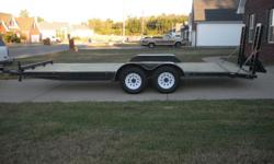 NEW 82" X 20' EQUIPMENT TRAILER 5 INCH C-CHANNEL FRAME AND WRAP A-FRAME 2-5200# AXLES, BRAKES ON BOTH, 2 5/16" BULL DOG COUPLER, BREAK AWAY BOX, SET BACK JACK, D-RINGS, STAKE POCKETS, CHAIN UP RAMPS, LED LIGHTS, NEW 6 LUG WHEELS AND TIRES 225/75-15,