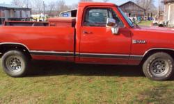 FOR SALE OR TRADE IS A REAL NICE 87 DODGE 1/2 PICKUP IT RUNS & DRIVES GOOD IT HAS A 318 V-8 ENGINE.. ENGINE SOUNDS GOOD AND IT DOES NOT USE ANY OIL AT ALL. AUTOMATIC TRANSMISSION THAT SHIFTS GOOD THIS TRUCK IS CLEAN INSIDE & OUT. INTERIOR IS STILL IN VERY