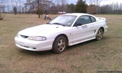 95 mustang runs fine,great AC, good interior, v6 3.8, alpine cd with removable face, 600watt pyle 2 channel amp, 1200watt 15" pyle speaker and box, mustang boss interior speaker system, needs painting, paint is flaking off and right rear qt panel has