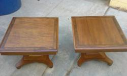 These gorgeous little end tables have just been refinished and they're absolutely cute! These are not your normal height in tables which makes them so adorable. ( Please read measurements ) These stubby little tables are all wood and they're sturdy!