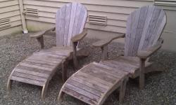 2 Solid wood outdoor chairs with matching footstool
