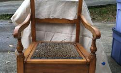 late 19th century potty chair or commode chair. It is in Eastlake style but is probably of American manufacture. If you have any questions or to respond please call 812-473-0202
