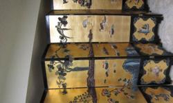 Beautiful Asian Room Divider bought in Japan, front is Lacquer soap stone, back is painted in black and gold, very beautiful piece of furniture to dispaly in the house, 6 panels! Make me an offer please! pick up yourself!