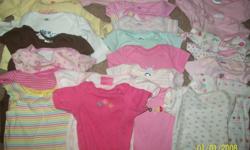 Cute Baby Girl clothing sizes newborn to 6 to 9 months, onies, lots of pajamas and gowns. two piece and 3 piece outfits. SOme names brans applebottoms, phat farm and children place and more.