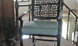 A set of 2 bar stools, never been used, excellent condition. Black frames. Pillow seats are a dusty aqua blue shade. New, they cost over $100 -- Beautiful chairs!!!
