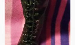 Black knee-high ,lace up . They have a zipper on the side .Stiletto size 8 and a half.
Will mail. boots but if so price will be increased