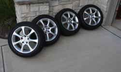 Wheels and run flat snow tires from 2007 BMW 55i. These wheels will fit most BMW vehicles. Tires are Dunlap 225/50R17 and have air pressure sensors in each wheel. Tires are in excellent condition with more then one half of tread left.