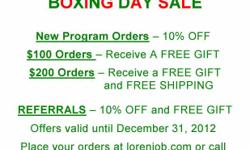 Feeling sluggish after the holiday festivities?
Want to start on your healthy life today?
Want to lose those few pounds?
Huge Boxing Day sale starts today ? Program discounts, free gifts & shipping available.&nbsp; Call -- or -- (toll-free)
or check out