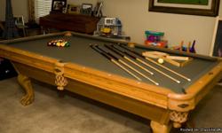 Perfect Condition Brunswick Brookstone II Pool Table.
Complete with Ping Pong and Hockey Table Inserts
Cue Rack with 5 Brunswick Cues
Cleaning Brush Kit
Wall Painting of Pool Room with dogs Playing Pool, very cool
Call 480-325-0555 to see table