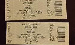 Rod Stewart/Carlos Santana concert - July 31st at Mathew Night Arena, Eugene - 4 tickets in the floor section in front of stage - FL4 row Q, seat 1,2,3,4 - all 4 tickest at face value of $152.50 each - last minute cannot attend :-(