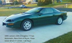 1995 Chevy Camaro Z28 LT1 Corvette engine V8 Green in color, Tan cloth interior
T-Tops both fromt tires NEW with about 50 miles on them. Adult driven
112,000 HWY miles Clean never been driven in winter.
For more info please contact Joannie&nbsp; ()-