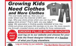 If you're tired of paying full retail for children's clothing then check this out!! Kids clothes at 30-70% off retail!
Log on to www.magickidsusa.com to see the selection of kids apparel at a substantial discount. You only have to do one thing to get the