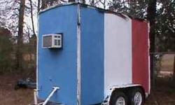 5X10 tandem axle concession trailer with New Orleans shaved ice machine w/drip pan, 3 sinks, water heater, grey water tank, popcorn machine, windfeather, etc.... $2500.00. A little elbow grease and this will be ready to go for the upcoming season. At this