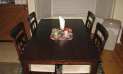 Hi i have a diningroom table with chairs for sale, it is about 1 1/2yrs old, i am moving and cant take it.
The reason i am selling it so cheap is because its not very sturdy, you might want to fix it up a little to make it more sturdy.
from a smoke free