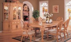 Dining set 7 Piece Antique White Wash
Buffet not included.
Relax while dining with this gorgeous carved rectangle, seven piece wood dining table with four side chairs and two captain chairs that are stunning with intricate carving and upholstery and are
