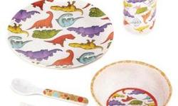 DETAILS:
You are looking at a cute, fun, dinosaur kid's dinnerware set for your child!
Little ones can enjoy meal time with their prehistoric pals! Fun dinnerware set is perfectly sized for little hands and small appetites and features a colorful parade