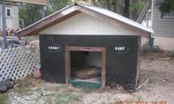 Homemade house sure to keep Fido happy and comfy.
It is carpeted and has an 18inch overhand in the front.
8inch overhang on the siides.
It is approx. 7'6" by 4'8".
It is heavy.
904-891-2376
904-849-7520